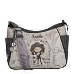 Lieblingstasche cross-body bag featuring Anekke illustration, grey and beige tones, and adjustable shoulder strap.