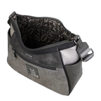 Lieblingstasche grey and black cross-body bag with metallic accents and patterned interior lining