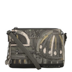 Lieblingstasche Anekke cross-body bag in grey with artistic architectural print and decorative metal charm