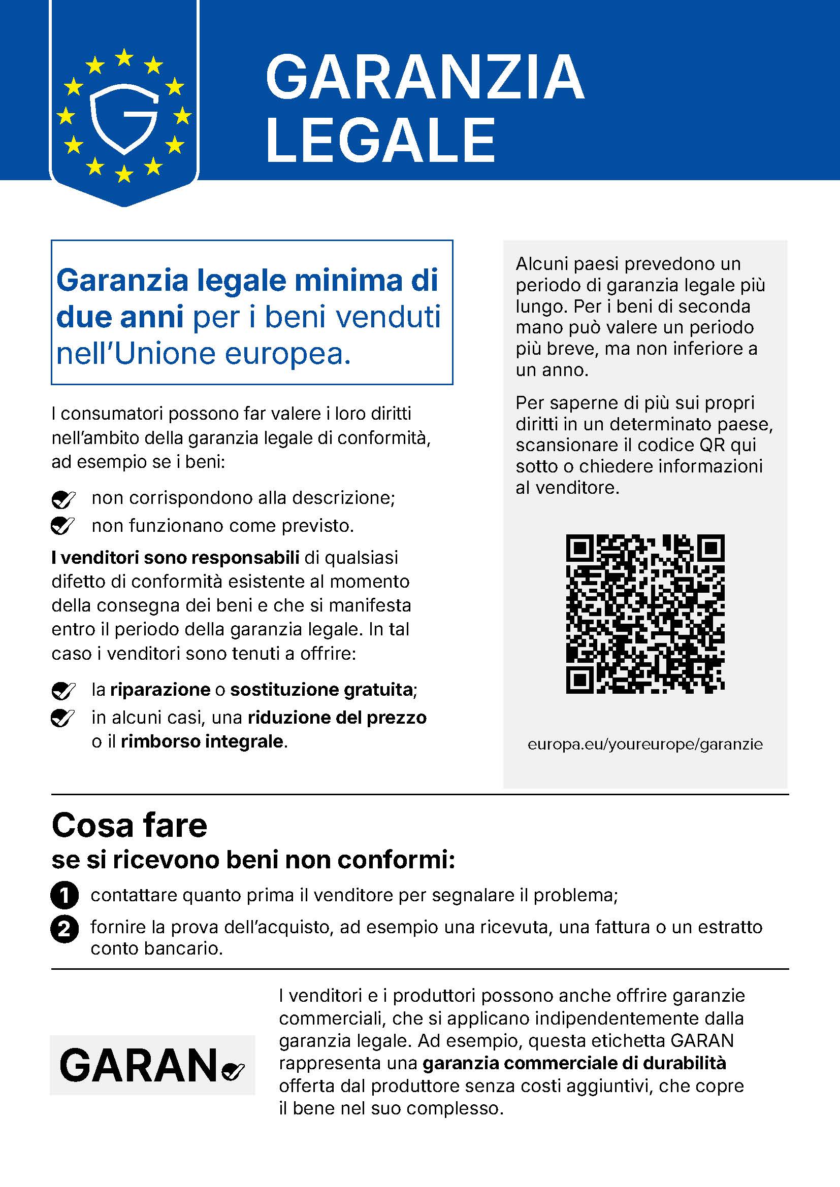 Avviso UE sulla garanzia legale di conformità