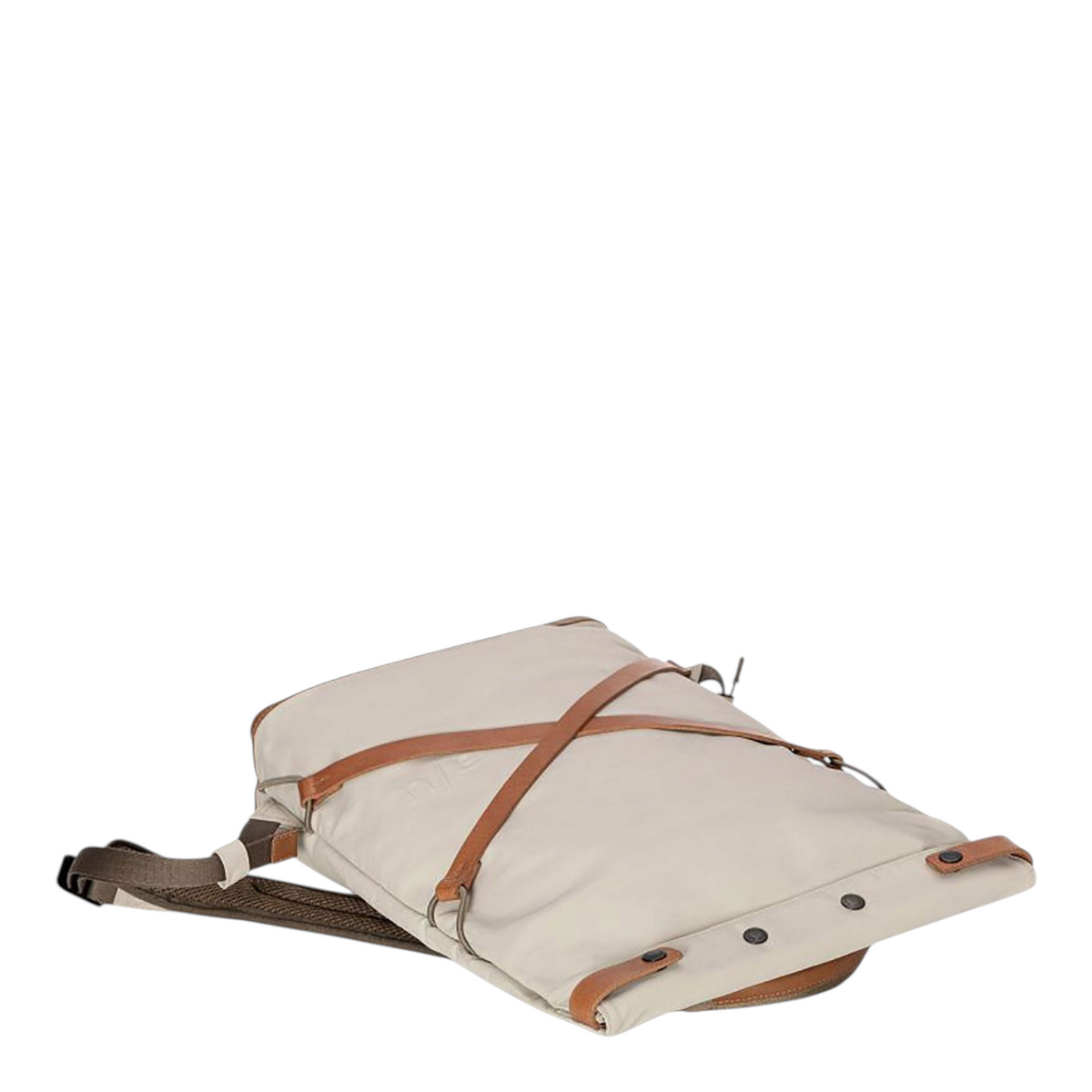 Lieblingstasche Yokohama beige rolltop backpack with brown leather straps and waterproof cotton fabric