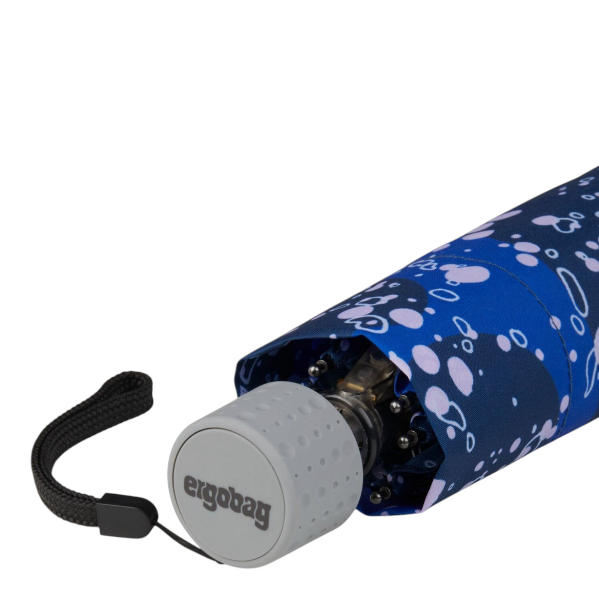 Lieblingstasche Affenzahn children's umbrella in blue with a patterned canopy and grey ergonomic handle with strap
