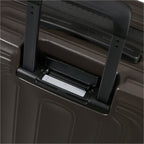 Lieblingstasche 2WANDER spinner suitcase handle detail with integrated luggage tag in dark brown