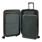 Lieblingstasche 2WANDER Spinner 69/25 Exp suitcase open with grey interior lining, mesh dividers, and telescopic handle