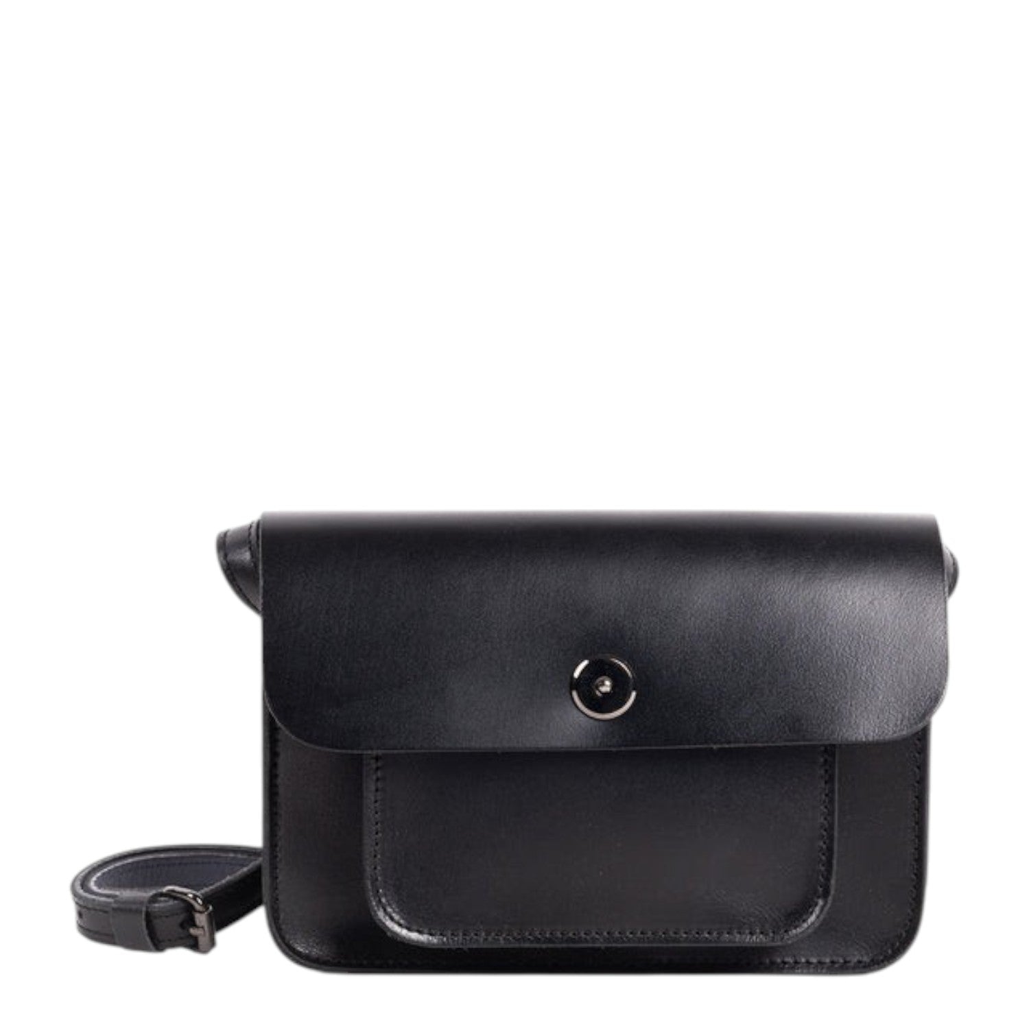 Lieblingstasche Abby black leather crossbody bag with front pocket and silver clasp