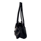Lieblingstasche Adriella black leather handbag shown from the side with long shoulder straps