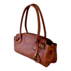 Lieblingstasche Adriella cognac brown leather handbag with anchor charm and side buckle details
