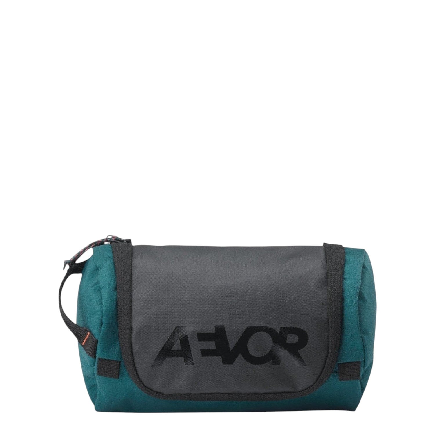 Lieblingstasche Aevor Wash Pack in dark green with black flap and logo, a durable travel toiletry bag.