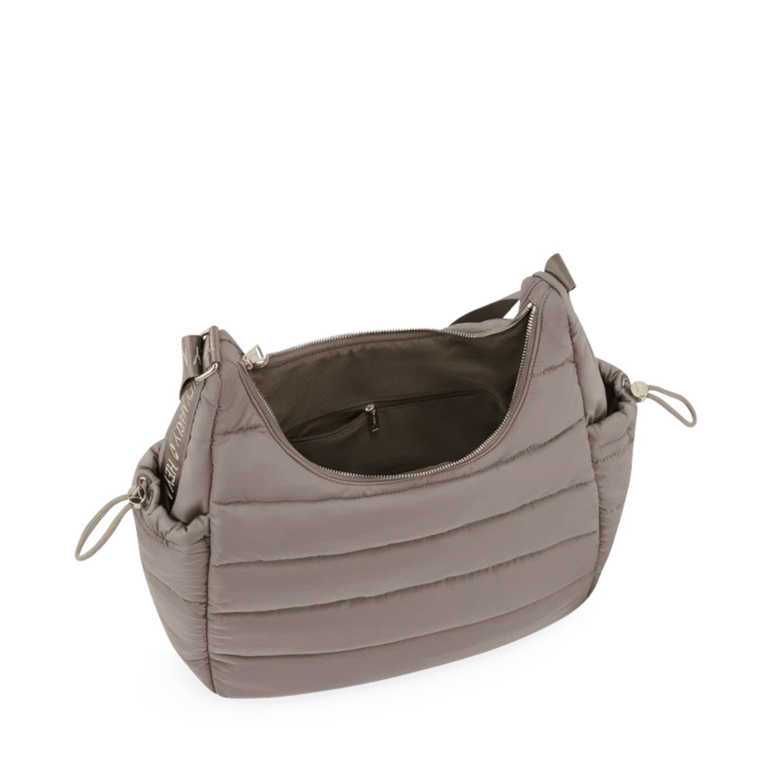 Lieblingstasche Alltime Buddy quilted taupe hobo bag with zipper closure and side drawstring details