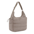 Lieblingstasche Alltime Buddy quilted taupe shoulder bag with branded adjustable strap and zip closure