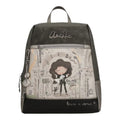 Lieblingstasche Anekke backpack in grey and black with whimsical illustrated character and musical theme print