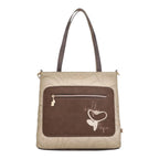 Lieblingstasche Anekke shoulder bag in beige and brown with quilted texture, front zip pocket, and heart embroidery.