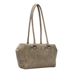 Lieblingstasche Archive Kayla Satchel S in taupe suede leather with dual shoulder straps and side zipper detail