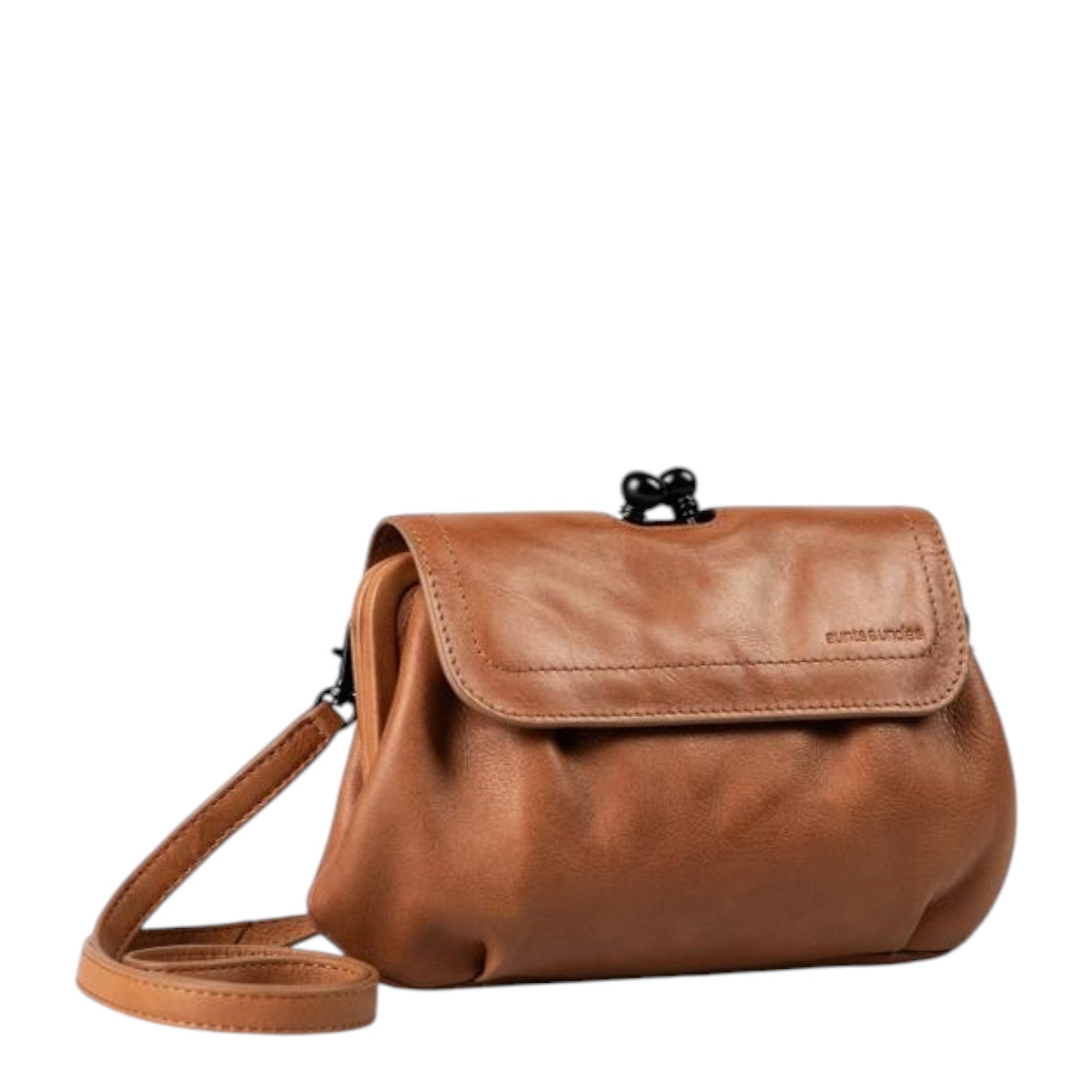 Lieblingstasche aunts & uncles Mrs. Whoopie Pie brown leather crossbody bag with flap and clip closure