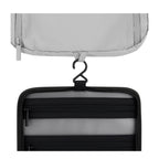 Lieblingstasche Bali washbag featuring a hanging hook, black zippered compartments, and a light grey exterior.