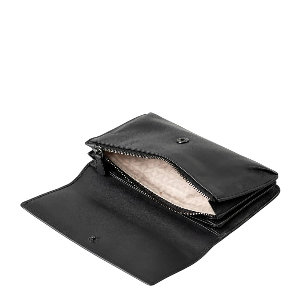 Lieblingstasche Bay black leather wallet with open flap and interior zipper compartment