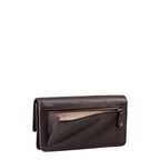 Lieblingstasche Bay dark brown leather wallet with an open exterior zippered pocket and patterned interior lining