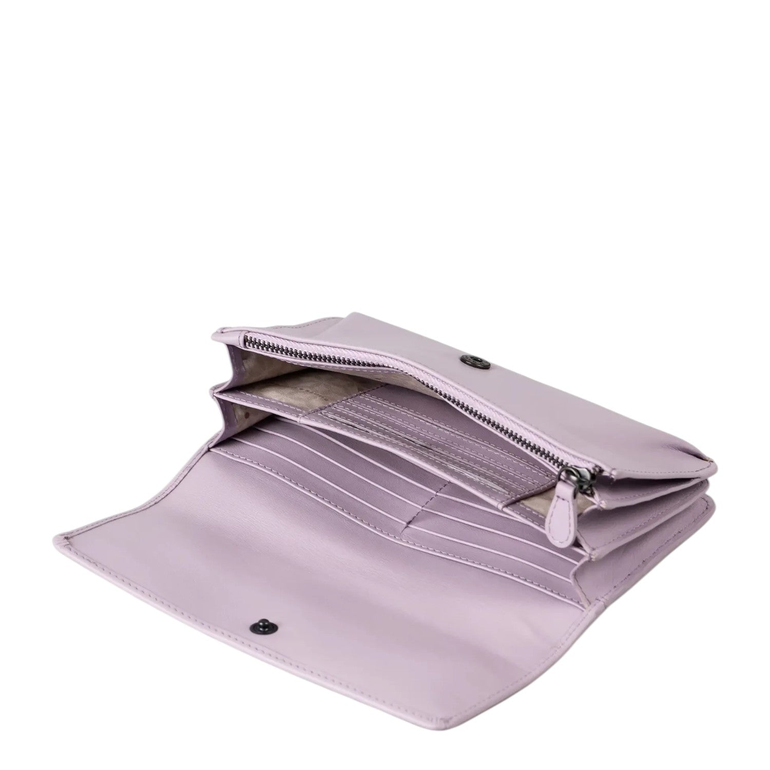 Lieblingstasche Bay lavender leather wallet with multiple card slots and a central zippered coin compartment