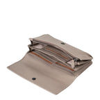 Lieblingstasche Bay taupe leather wallet with open interior featuring card slots and a zippered coin compartment