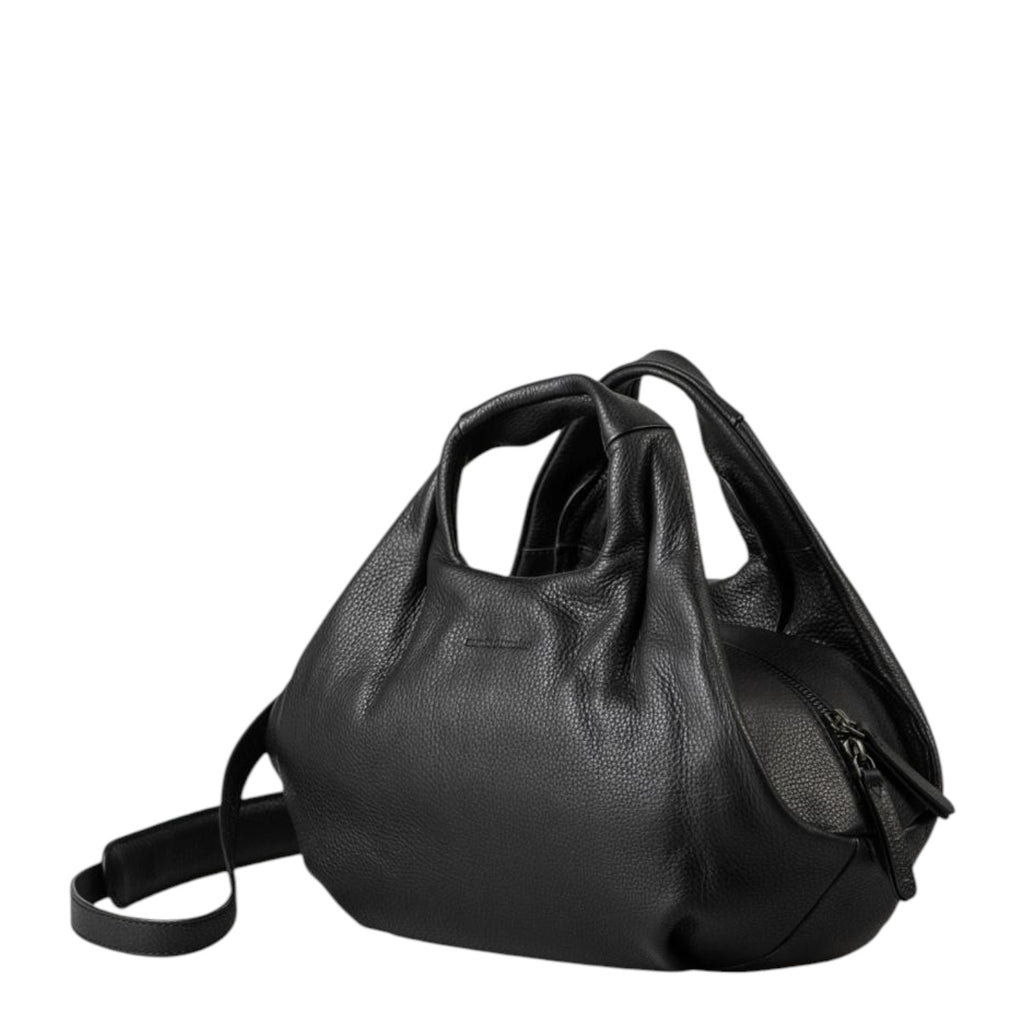 Lieblingstasche Beauty black leather handbag with a soft slouchy silhouette, dual top handles, and a shoulder strap.