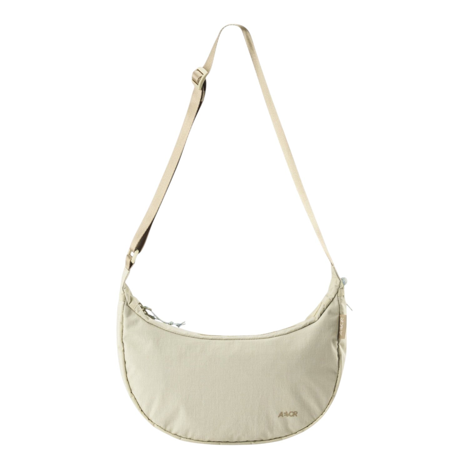 Lieblingstasche beige crescent-shaped sling bag with an adjustable strap and minimalist design