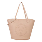 Lieblingstasche beige pebbled leather tote bag with a debossed V logo and adjustable strap.