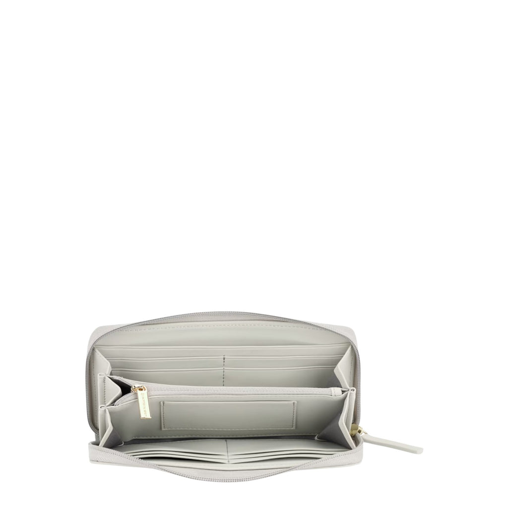 Lieblingstasche Bergen Pro large grey wallet with open interior featuring multiple card slots and a zip coin pocket