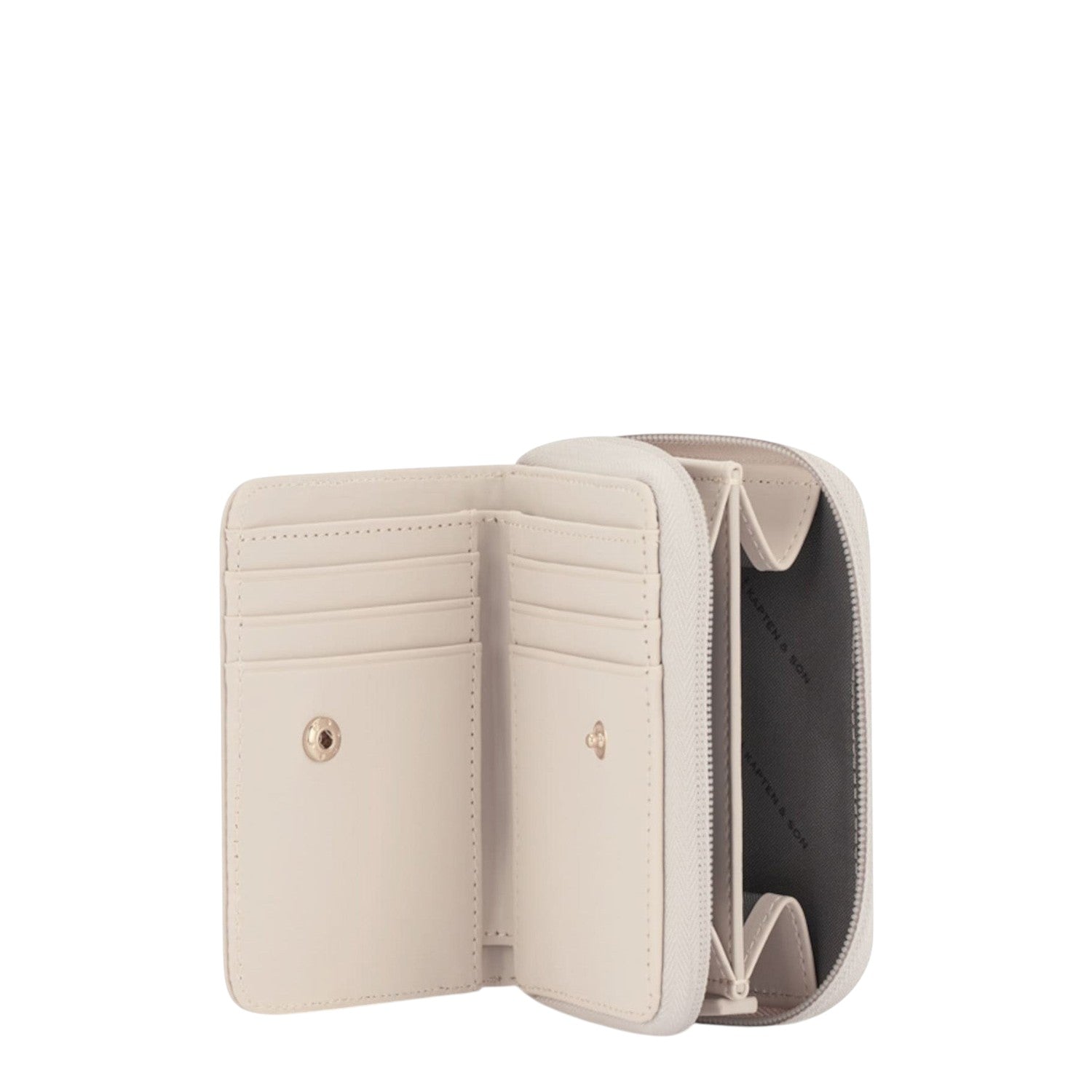 Lieblingstasche Bergen Pro Wallet Small in beige with card slots, snap button closure, and zippered coin compartment.