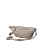 Lieblingstasche Bilberry taupe leather belt bag with adjustable strap and back zipper pocket on white background
