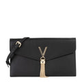 Lieblingstasche black faux leather clutch with gold V logo and chain tassel detail
