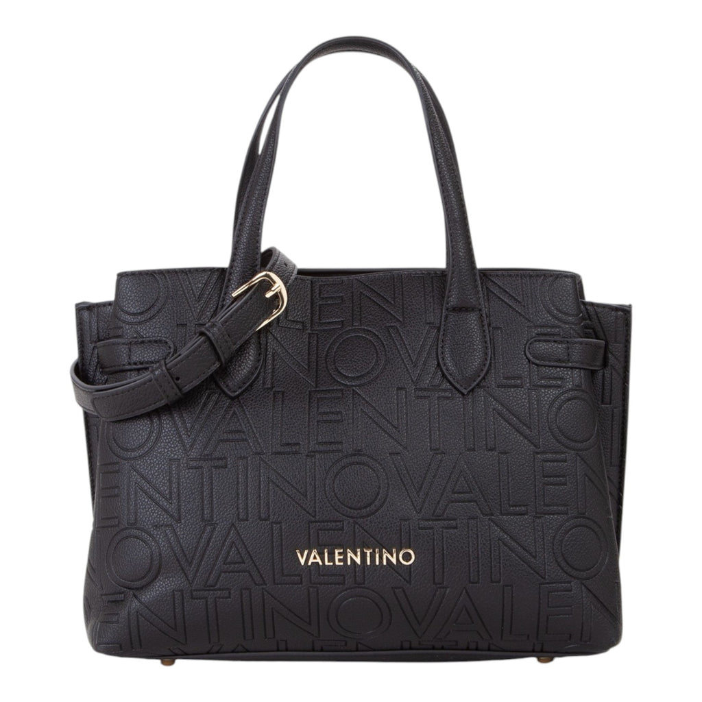 Lieblingstasche black embossed logo tote bag with gold hardware and top handles.