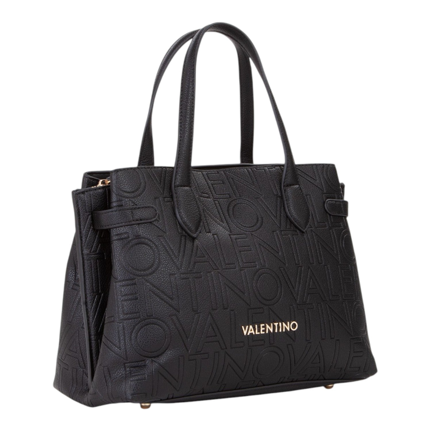 Lieblingstasche black embossed logo tote bag with gold hardware and top handles.