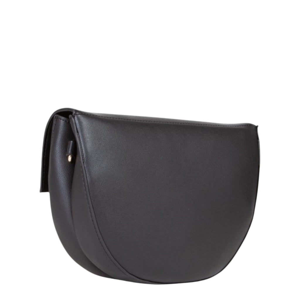 Lieblingstasche black faux leather flap bag with a curved silhouette and gold-tone hardware.