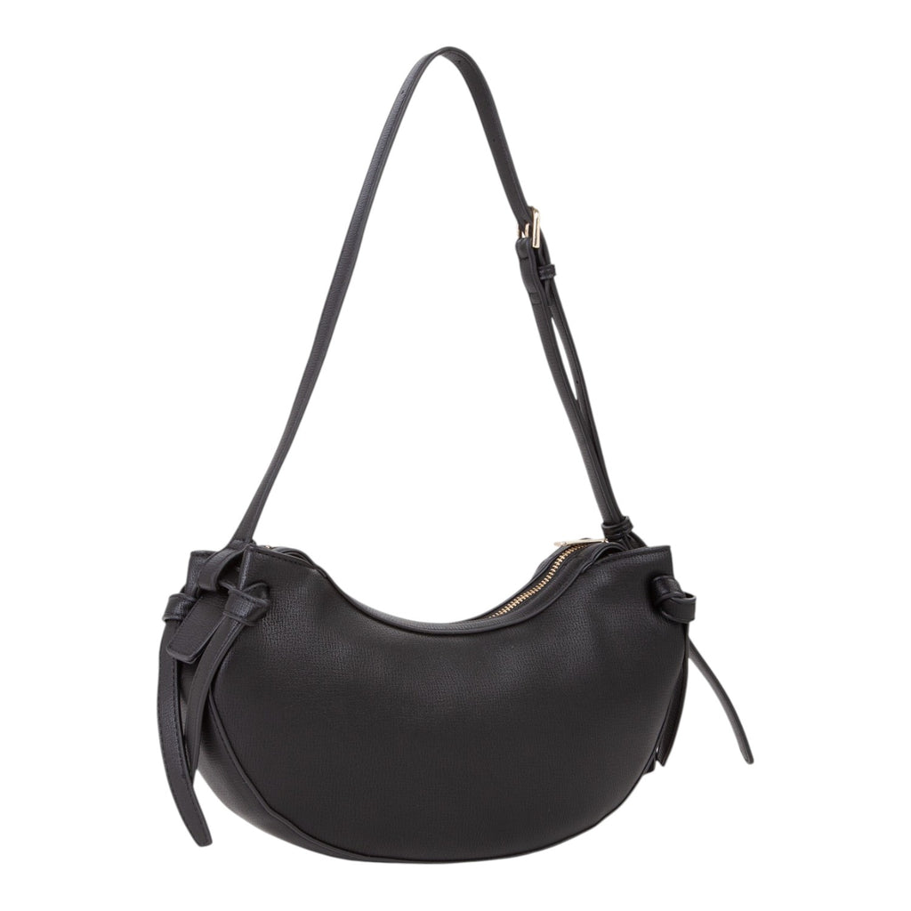 Lieblingstasche black faux leather crescent shoulder bag with adjustable strap and zip closure.