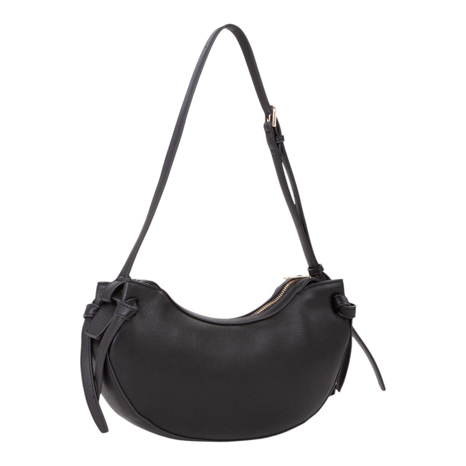 Lieblingstasche black faux leather crescent shoulder bag with adjustable strap and zip closure.