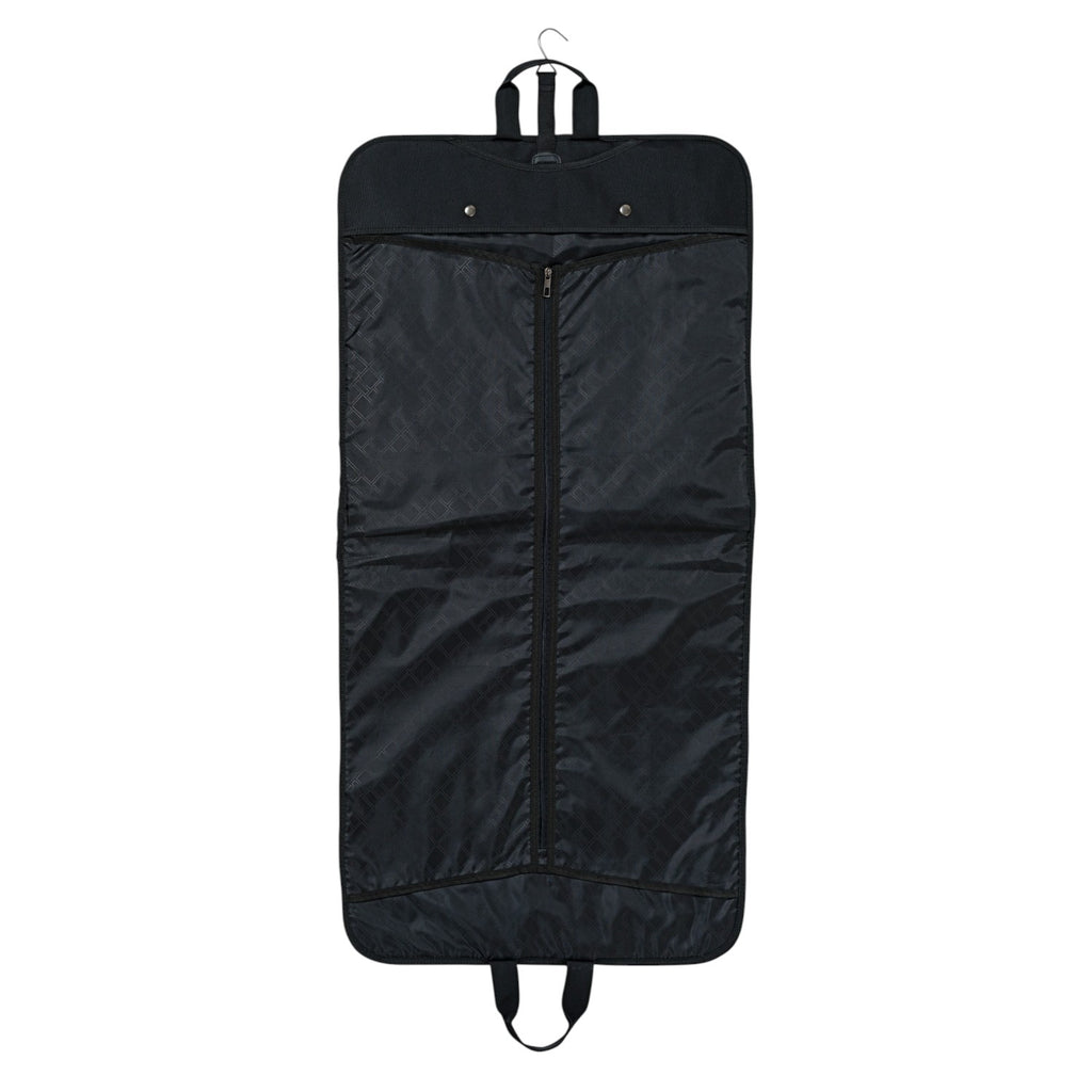 Lieblingstasche black garment bag with subtle patterned interior, full-length zipper, and carrying handles.