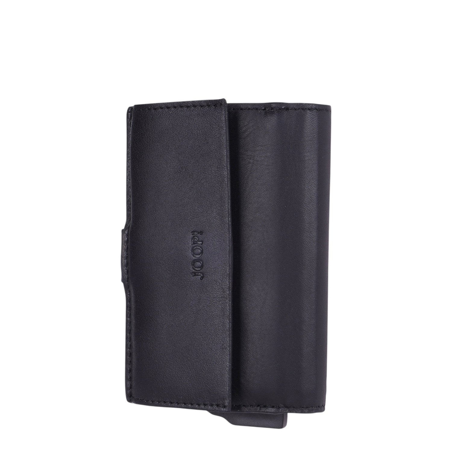 Lieblingstasche black leather card holder with embossed logo and card ejector mechanism.