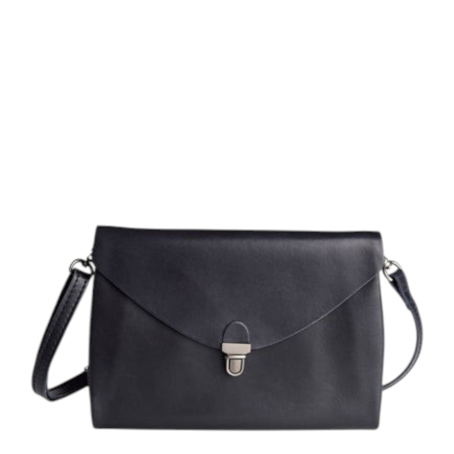 Lieblingstasche black leather fold handbag clutch with silver clasp and adjustable strap.