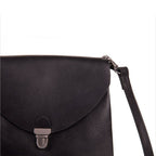 Lieblingstasche black leather fold over clutch handbag with metal clasp and wrist strap
