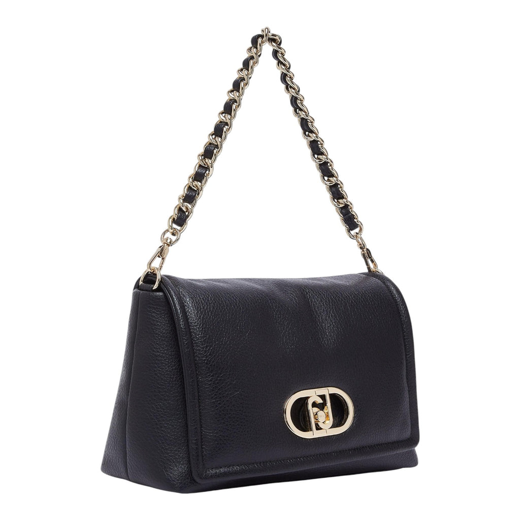 Lieblingstasche Crossbody L black leather handbag with a gold chain strap and metallic logo clasp