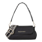 Lieblingstasche Flap Bag Dea Re in black pebbled leather with gold stud detailing on the strap and a branded jacquard strap.
