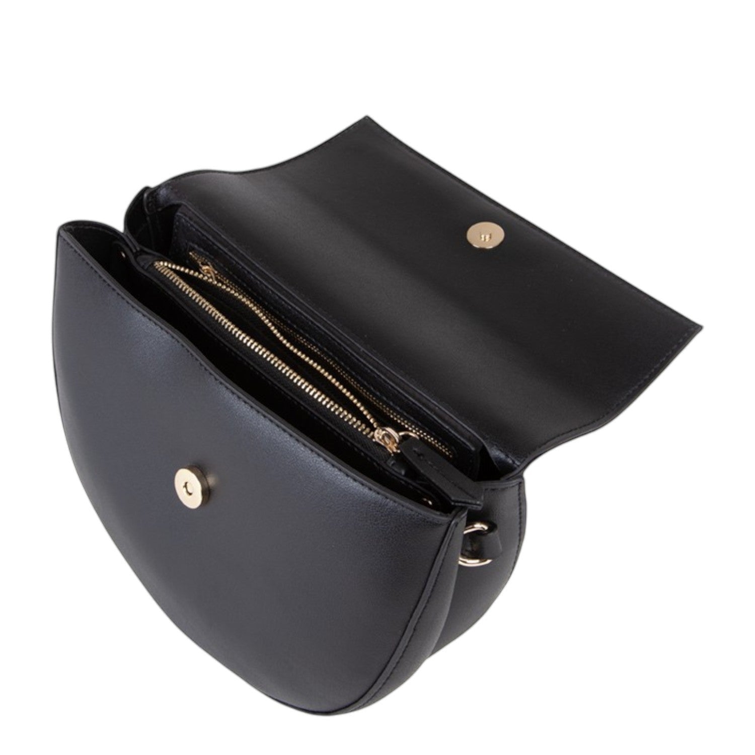 Lieblingstasche black leather flap bag with gold hardware and zip closure.