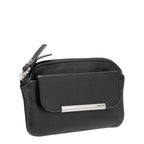 Lieblingstasche black leather keycase with zip closure and front flap pocket with silver bar accent.