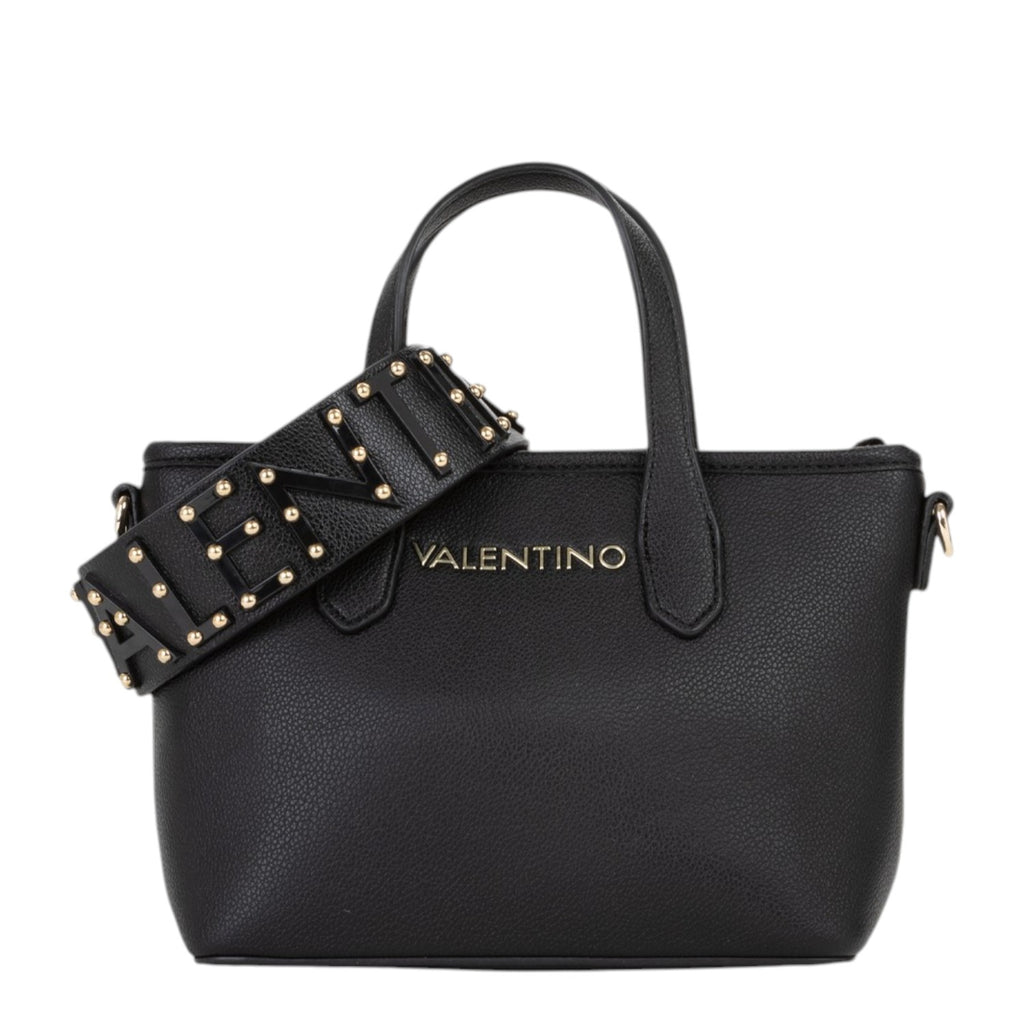 Lieblingstasche black pebbled leather mini tote bag with gold stud embellished strap and gold logo.