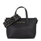 Lieblingstasche black pebbled leather mini tote bag with gold stud embellished strap and gold logo.