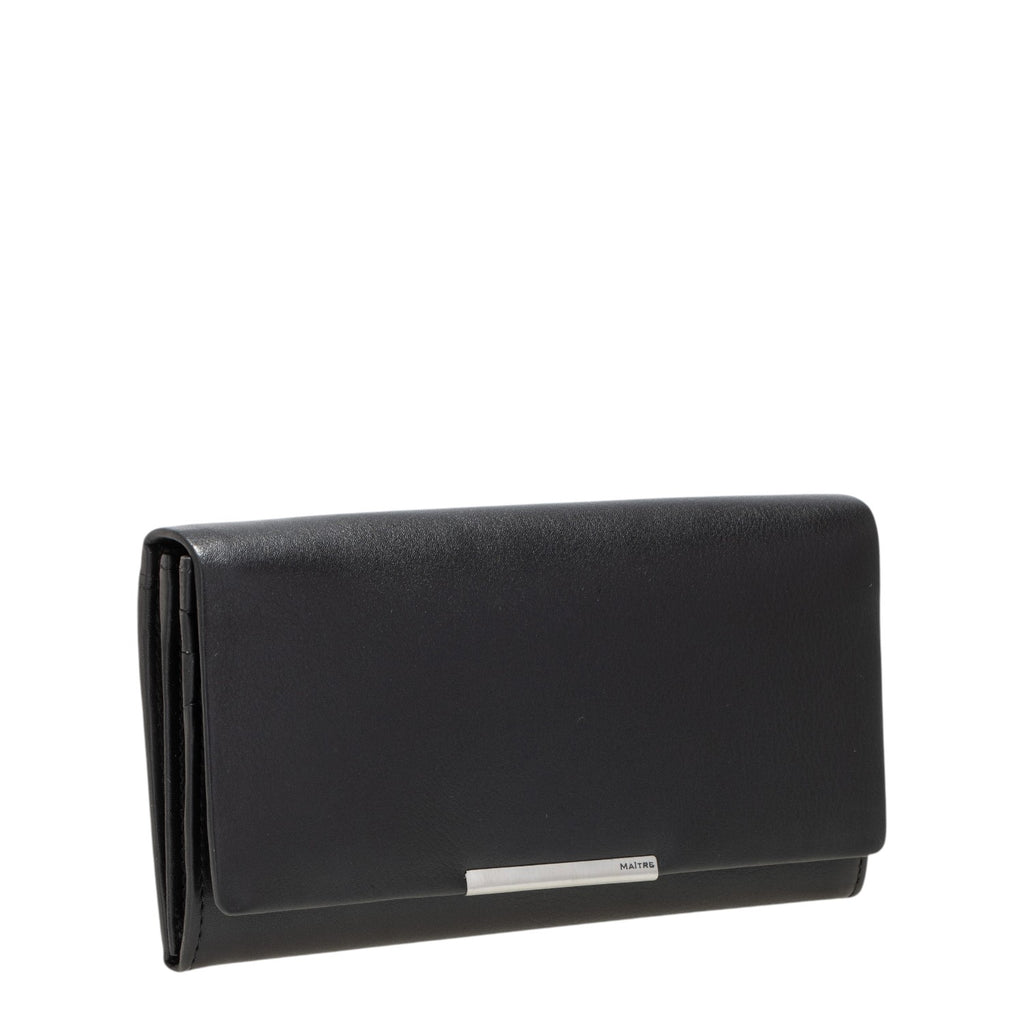 Lieblingstasche black leather tri-fold purse with silver accent bar and embossed logo.