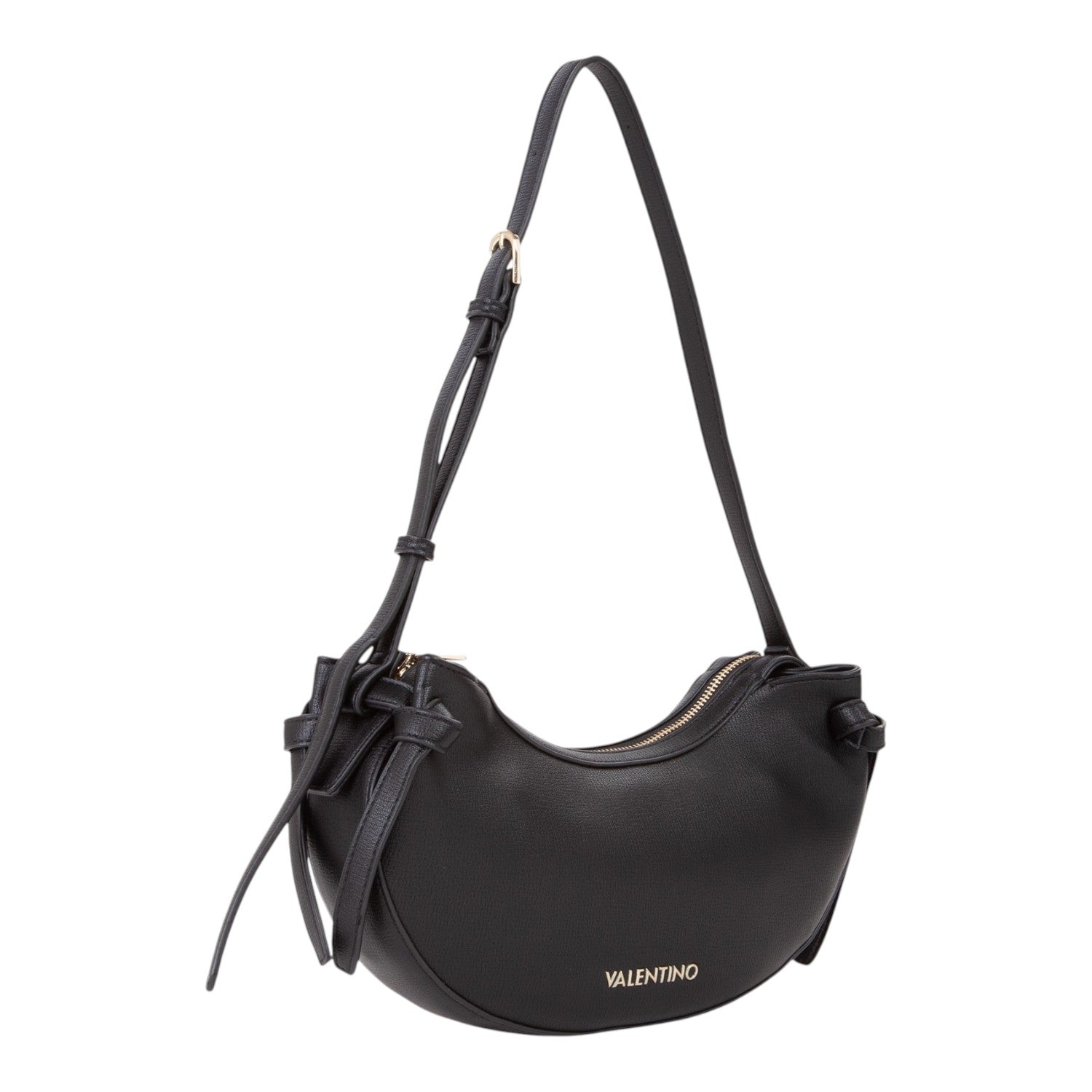 Lieblingstasche black leather crescent shoulder bag with gold hardware and tie details.