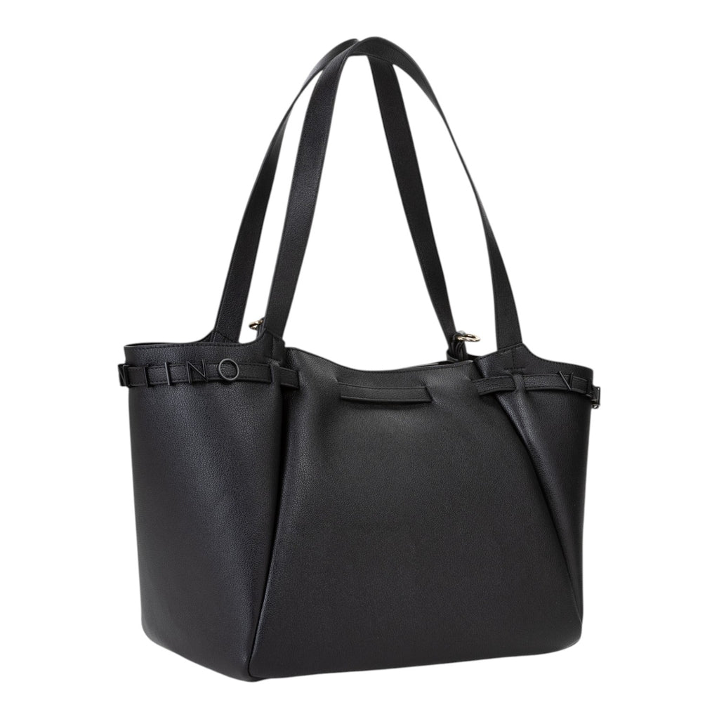Lieblingstasche black pebbled leather tote bag with double straps and side buckle details.