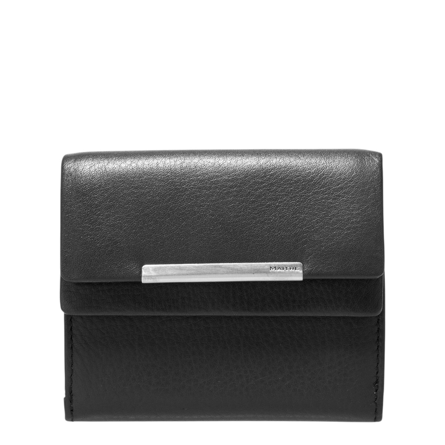 Lieblingstasche black leather tri-fold wallet with silver bar accent and embossed logo.