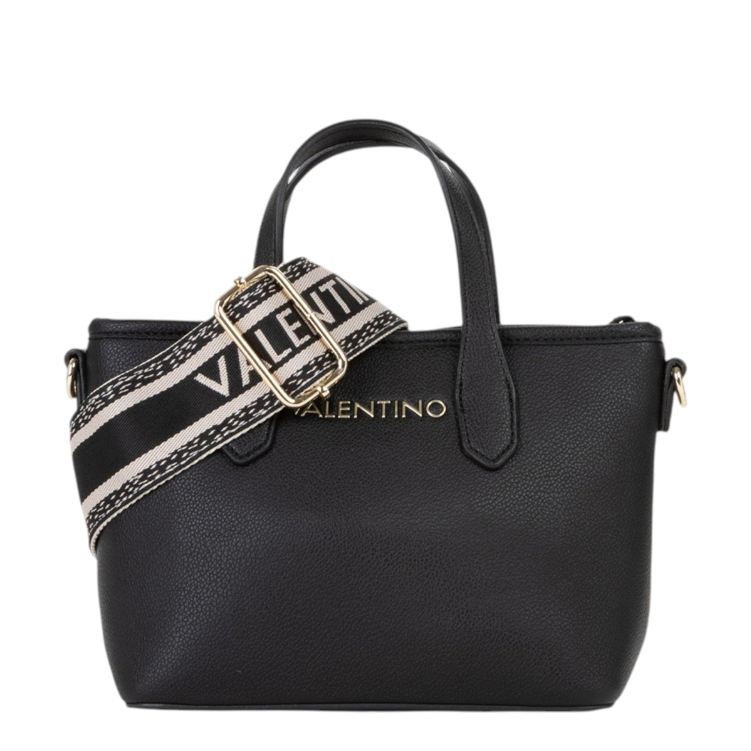 Lieblingstasche black pebbled leather mini tote bag with logo strap and gold hardware.